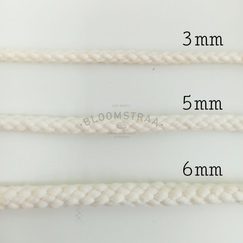 Tali Tambang Katun 6mm Kepang 6 mm Tali Tas Macrame Cotton Rope 1 Meter