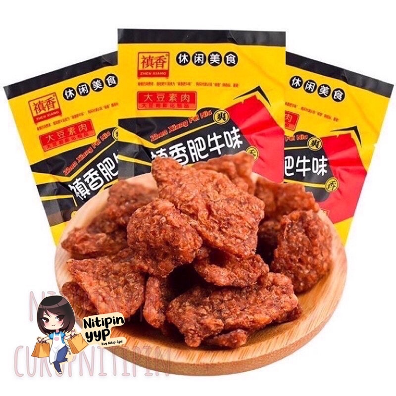 Dendeng Vegetarian ZHENXIANG Rasa Sapi Beef — Musk Mushroom Dried Beef Vegetarian FeiNiu - Snack China Daging Dendeng Sapi Vege Siap Saji (20gr)