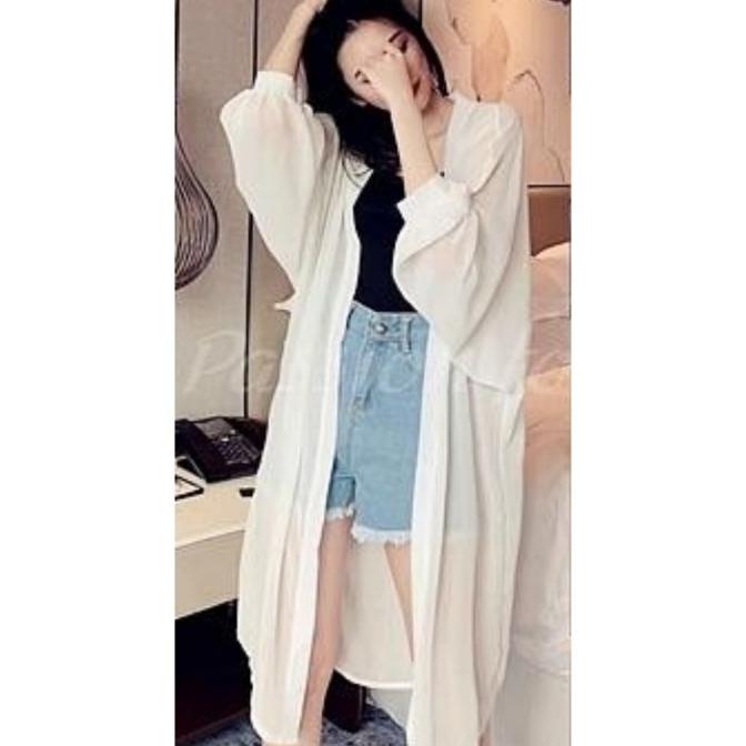 Fionne White Long Cardy Import/Kardigan Putih/ Cardigan Panjang Polos