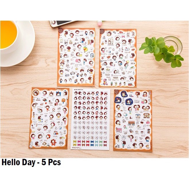 

1SET 5PCS STICKER DECORASI LUCU HELLO DAY UNIK CUTE