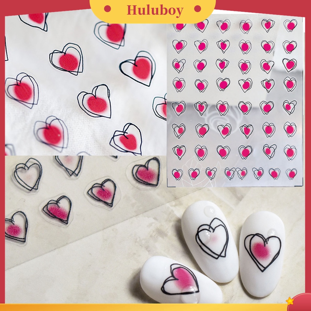Huluboy Huluboy♡ Stiker Kuku Motif Hati 3D Warna-Warni Untuk Dekorasi Nail Art