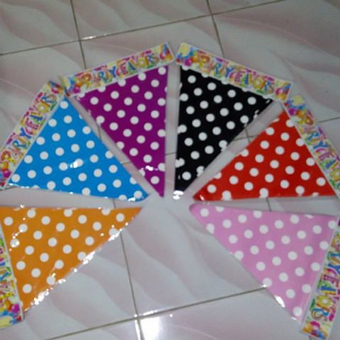 Banner Bunting Polkadot Segitiga HBD Banners Flag kerucut Ulang tahun Gantungan Ultah