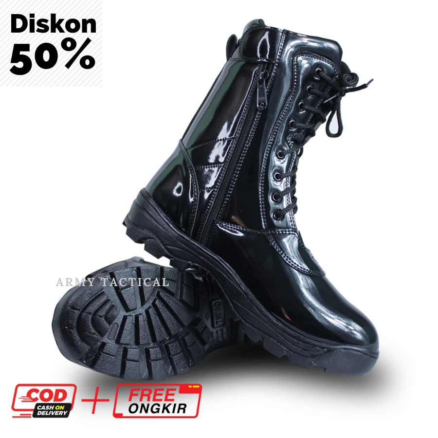 Sepatu PDL TNI Kilap Model Jatah Pria Sepatu Satpam Security TNI AD Banser Resliting Hitam Tali Terbaru