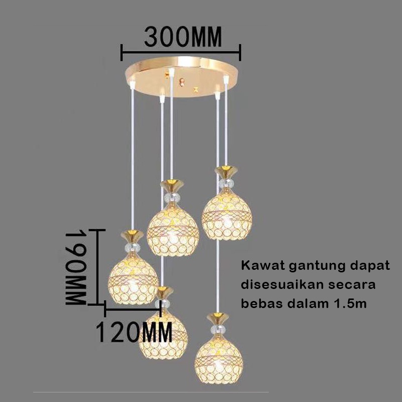 #Garansi#Lampu Gantung Minimalis Kristal 3 in 1 /5 in 1 Bohlam tidak termasuk Bohlam Model E27