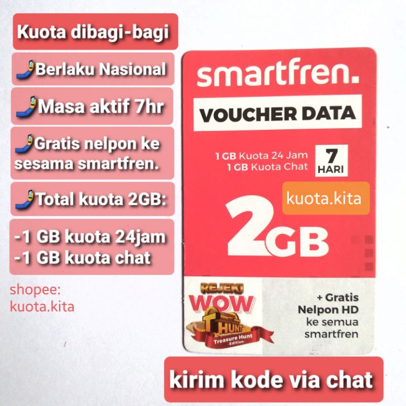 Voucher kuota smartfren 2 GB (kirim kode via chat) VCR Vocher smartfren 2GB