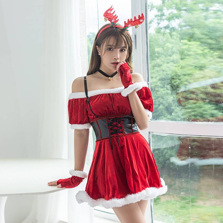 【Wetrose】Ready Stock Baru Christmas Dress Baju Natal Cosplay Gaun Lucu Gadis Muda Wanita Seksi Jepang Seragam Gaun Pakaian Dalam Wanita Xmas Kinerja Kostum Suit