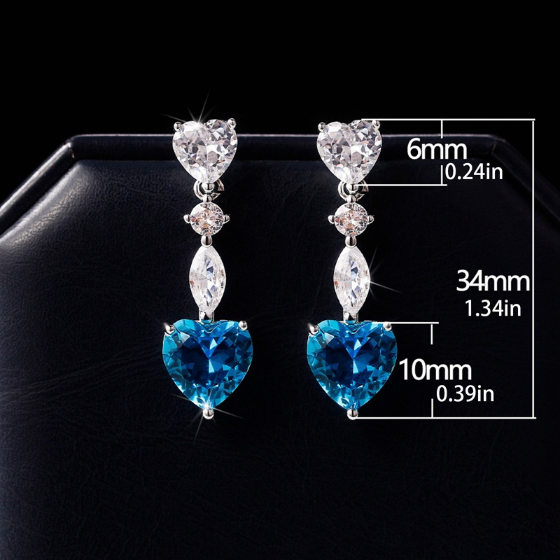 Anting Juntai Bentuk Hati Bahan Cubic Zirconia Warna Hijau Zaitun Untuk Wanita