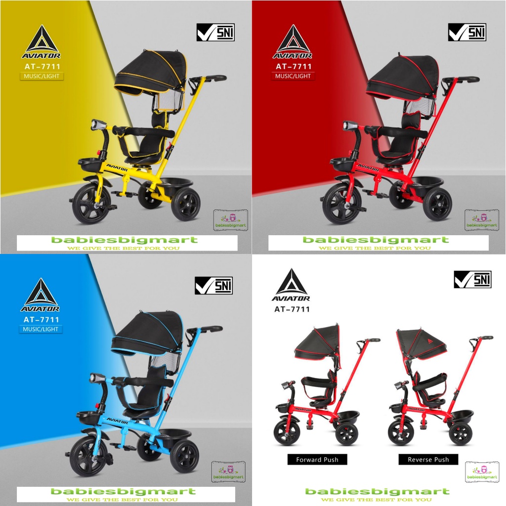 Sepeda Anak Roda 3 Tiga AVIATOR Tricycle AT 7711 Lampu Musik Kursi putar