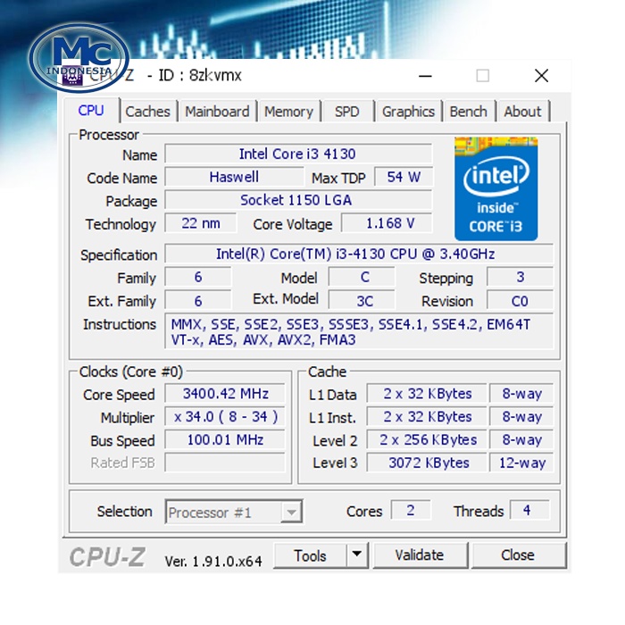 PROCESSOR INTEL CORE i3 4130 Socket 1150 + Fan Intel