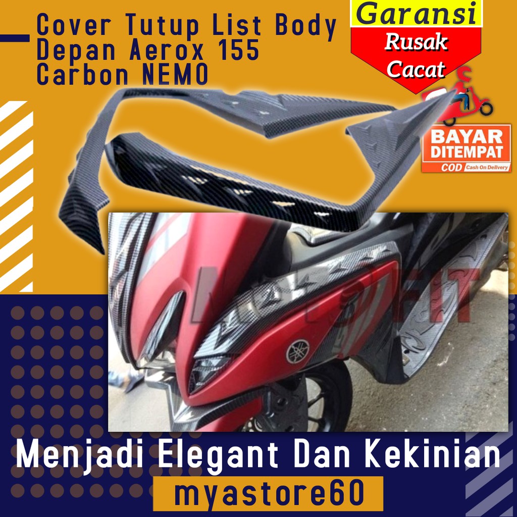 Cover Tutup List Body Depan Aksesoris Variasi Yamaha Aerox 155 Carbon NEMO