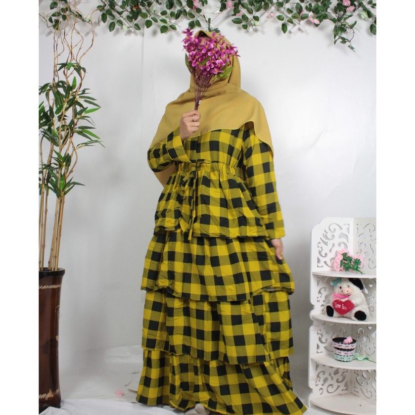 Gamis monalisa polkadot undak MARINA rempel susun lucu fashionable ootd shabby limitted