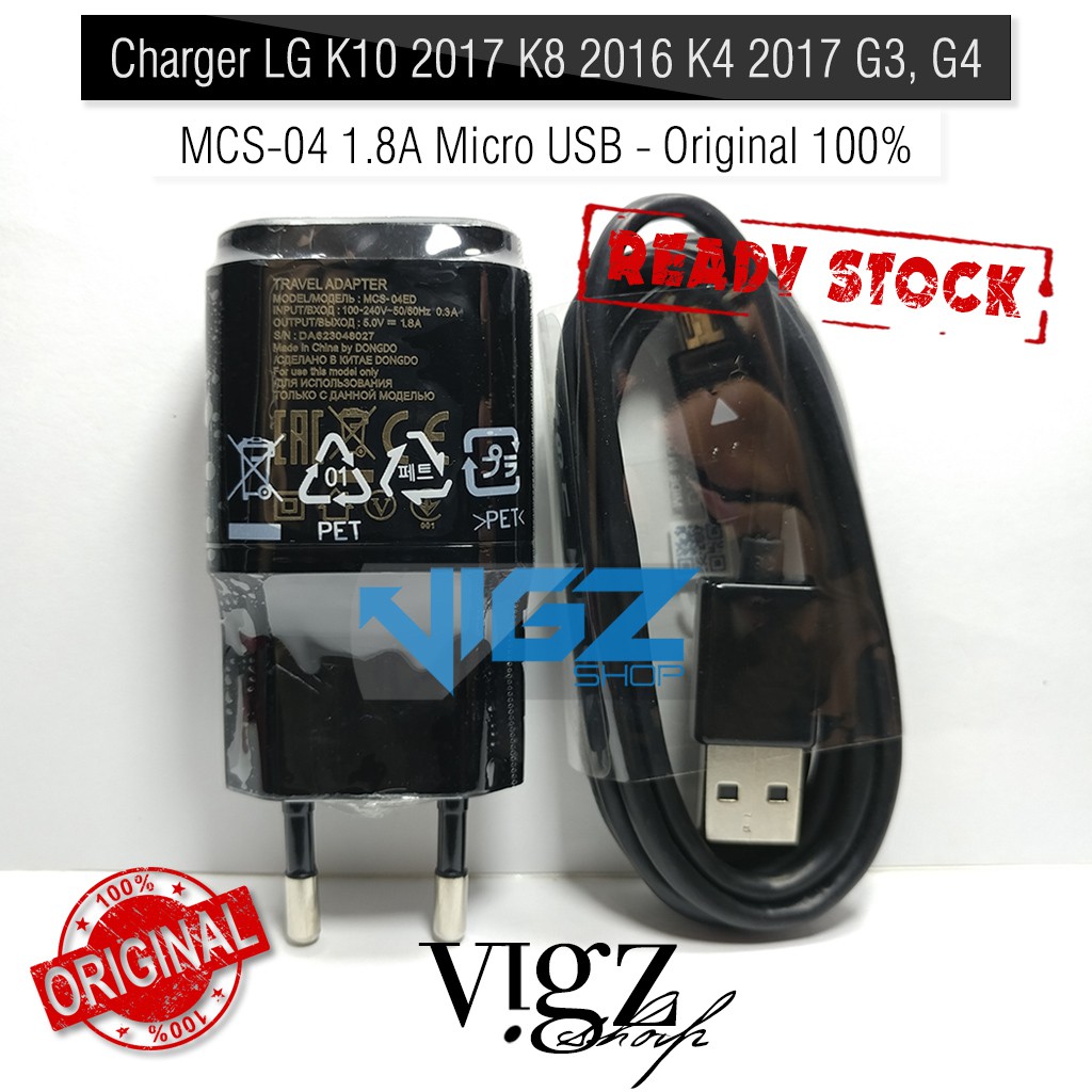 Charger LG K10 2017 K8 2016 K4 2017 G3 G4 Stylus 2 Stylus 3 MCS-04 1.8A Micro USB Original 100%