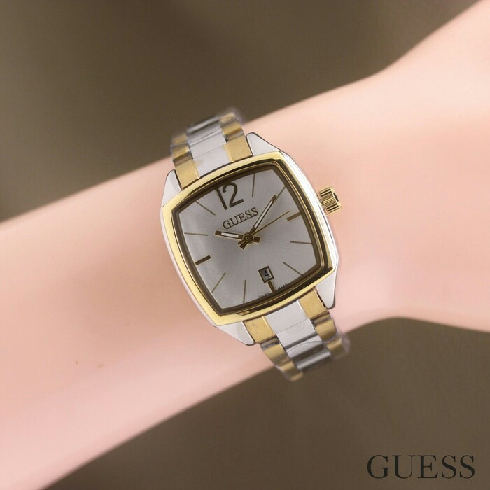 Jam Tangan Wanita / Cewek Guess Segi Rantai Kombi Gold