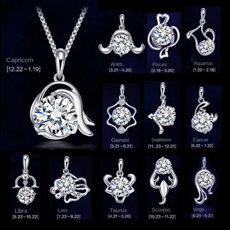 Kalung Liontin Zodiak Bahan Stainless Steel Lapis Silver