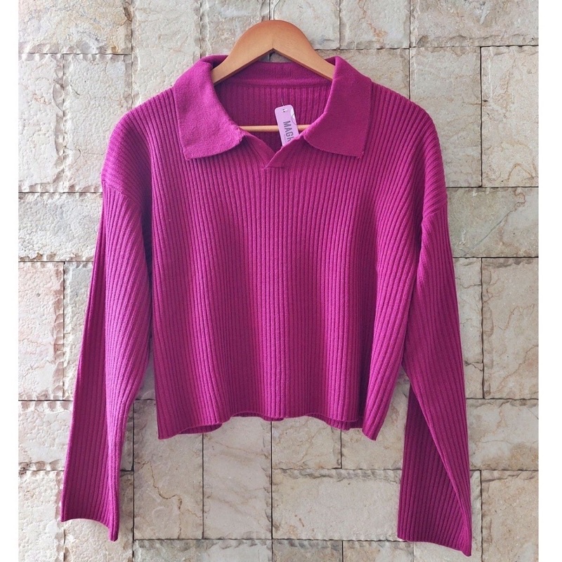 Collar crop//Polo Knit Crop //Atasan rajut Wanita Berkerah Polo