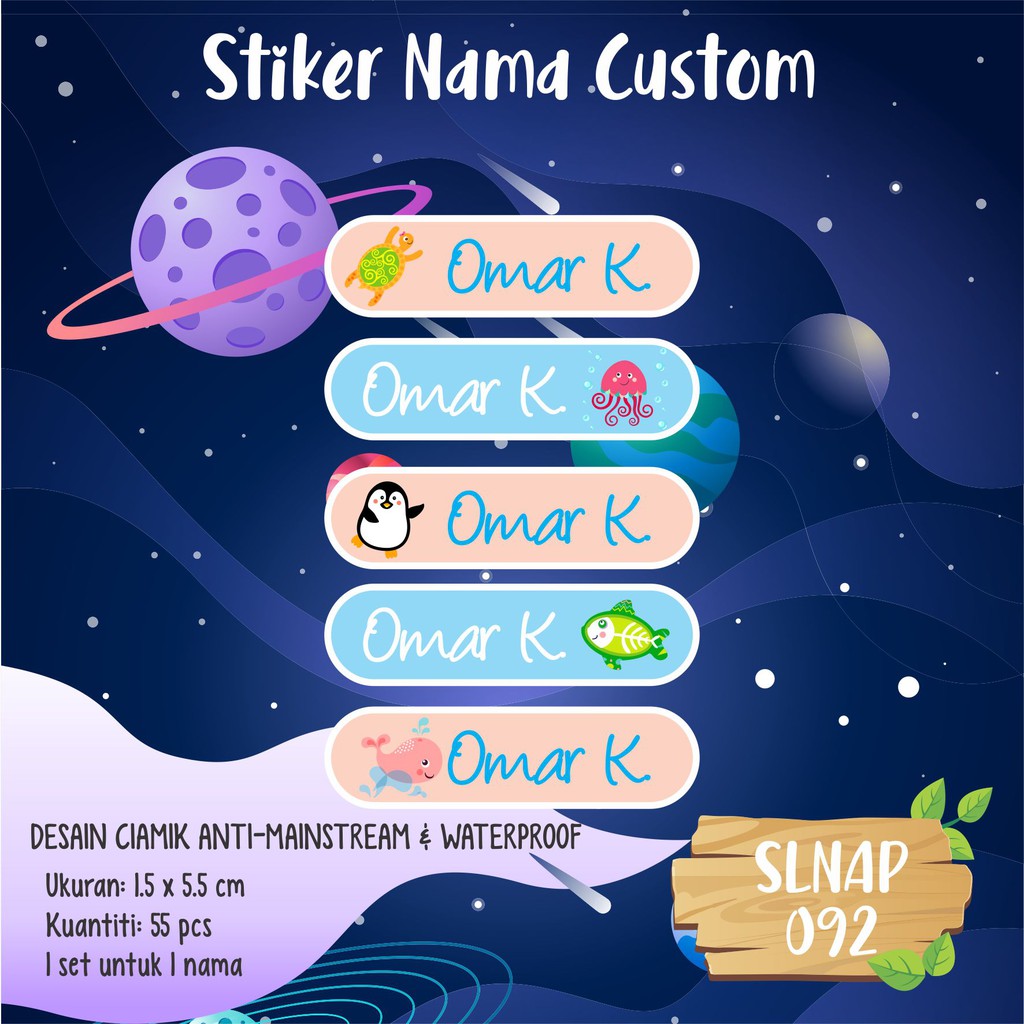 SLNAP 092 sticker nama  anak kartun  girl boy animal stiker 