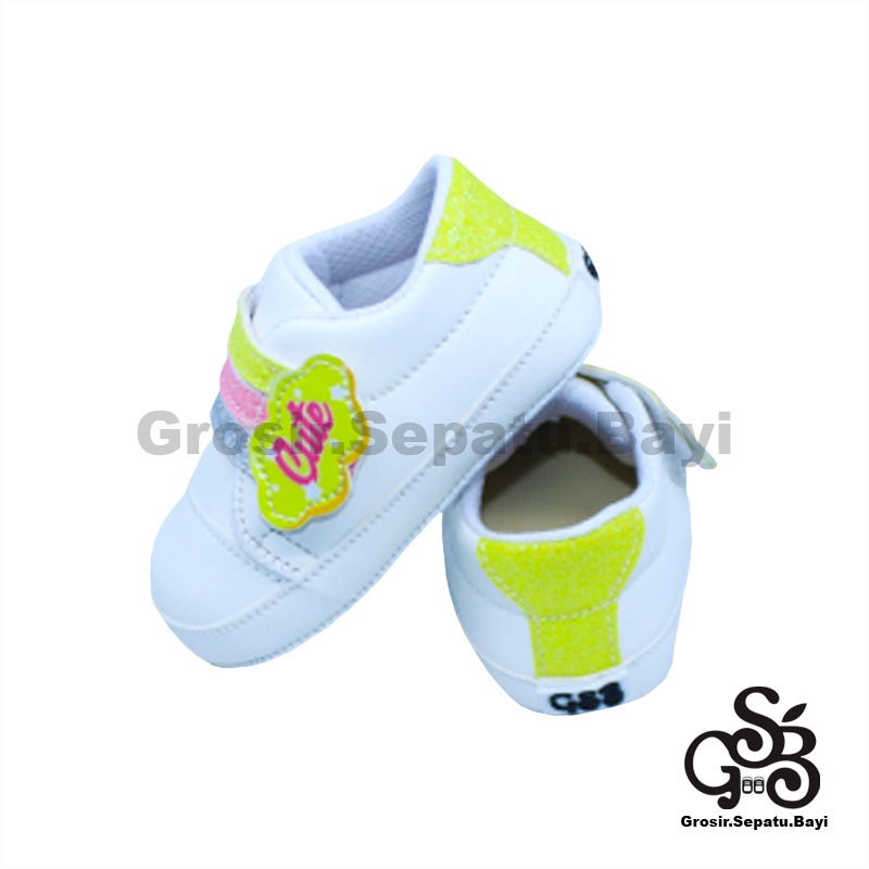 sepatu prewalker bayi perempuan umur 2-14 bulan model Cute Rainbow Kuning