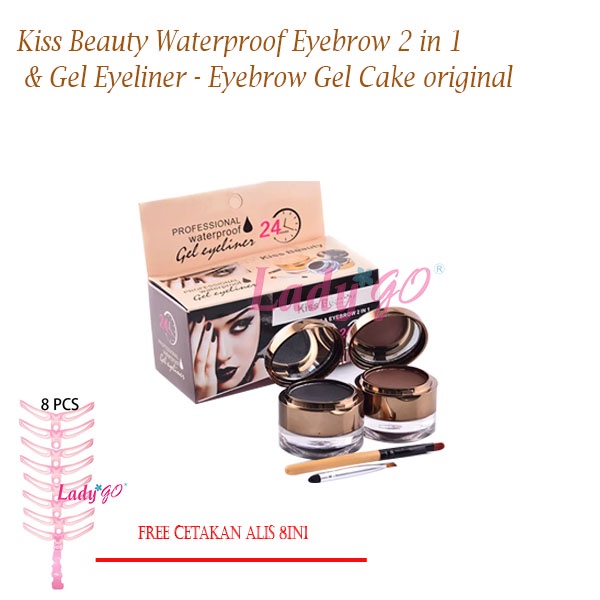 (GRATIS CETAKAN ALIS ISI 8 - PERFECT EYEBROW STENCIL) Kiss Beauty Waterproof Eyebrow 2 in 1 &amp; Gel Eyeliner - Eyebrow Gel Cake original