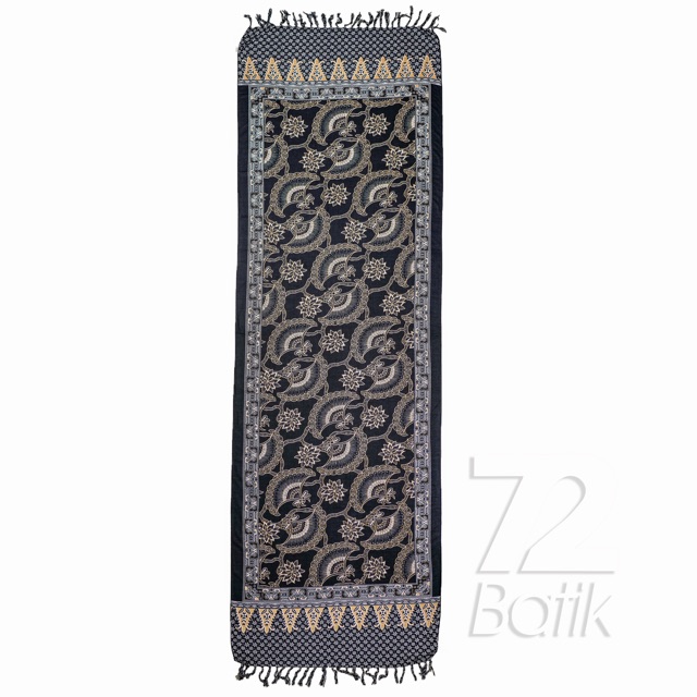 SYAL BATIK SCARFT PREMIUM MOTIF KIPAS BALI WARNA HITAM 725402 CAP 72