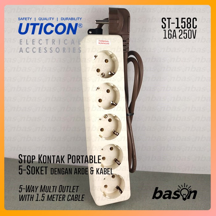 UTICON ST158C Multi Outlet - Stop Kontak 5 Lubang Arde 1.5 Meter