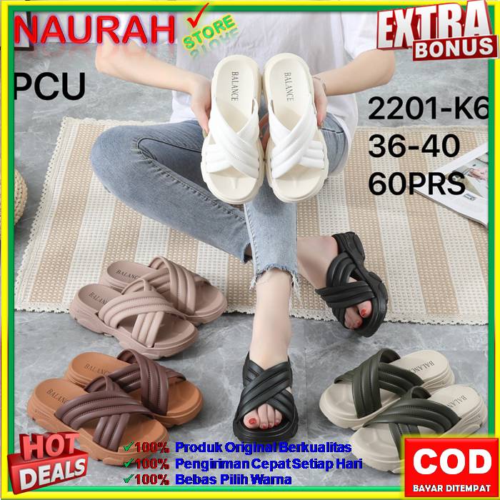 Sandal Slop Wanita Balance 2201 K6 Sendal Wedges Tali Silang Sol Tebal Import 100% Original Rubber Jelly Kekinian Anti Slip Empuk Nyaman Awet Sol