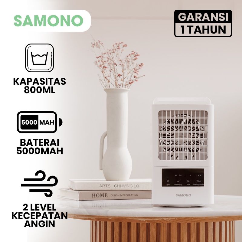 Air Cooler SAMONO SW-AC10 (Tanpa Kabel) 800L, Kapasitas Baterai 5000mAh