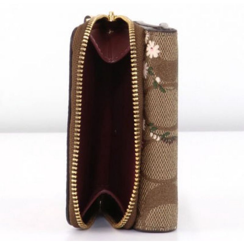 Coach Wallet Small Trifold Flower Patterns Khaki Multi (C6864)
