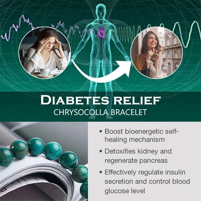 1 Pc Gelang Manik-Manik Malachite Diabetes Buatan Tangan Dapat Disesuaikan