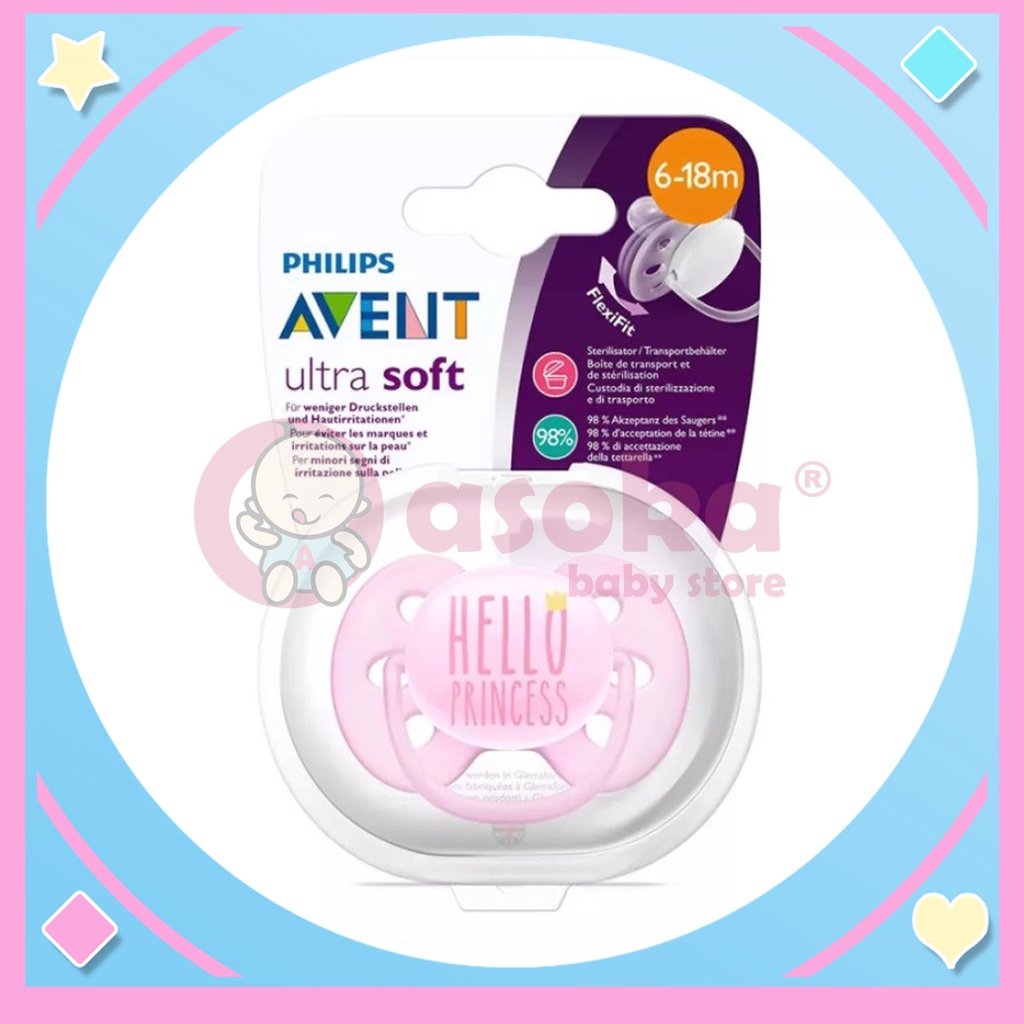 Philips Avent Soother Soft 6-18m Girl Hello Princess 1P SCF529/01 Pacifer - Empeng Bayi ASOKA