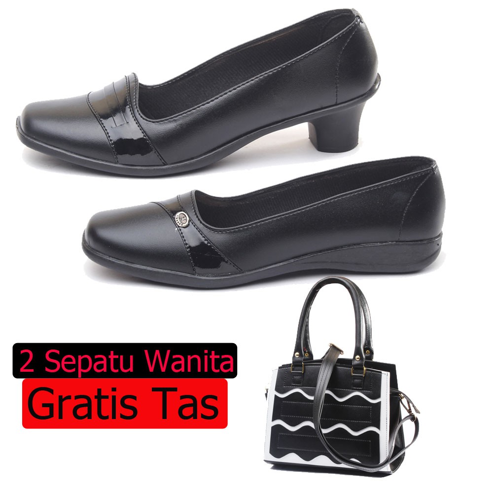 Salvora Sepatu Formal / 2 Sepatu Formal wanita T.TP Hitam dan 5cm 02 Hitam Gratis Tas SV14