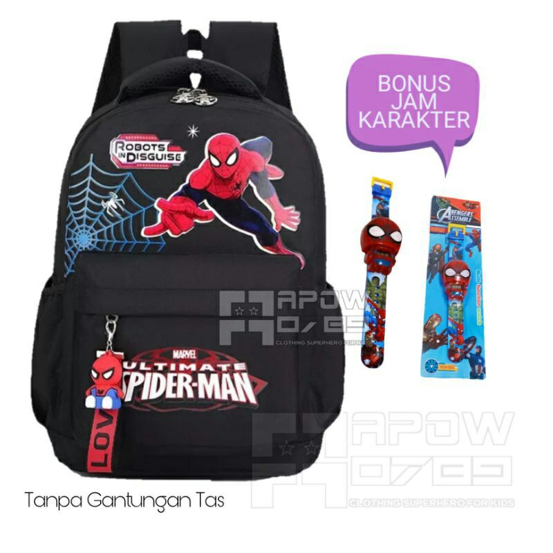 tas ransel anak tas sekolah tk-sd anak laki-laki FREE JAM tangan tas sekolah motif spiderman tas punggung