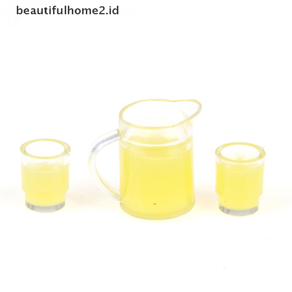 [beautifulhome2.id] 3Pcs/set 1:12 Dollhouse Miniature Juice Bottle + 2 Cups Doll Kitchen Accessories ID