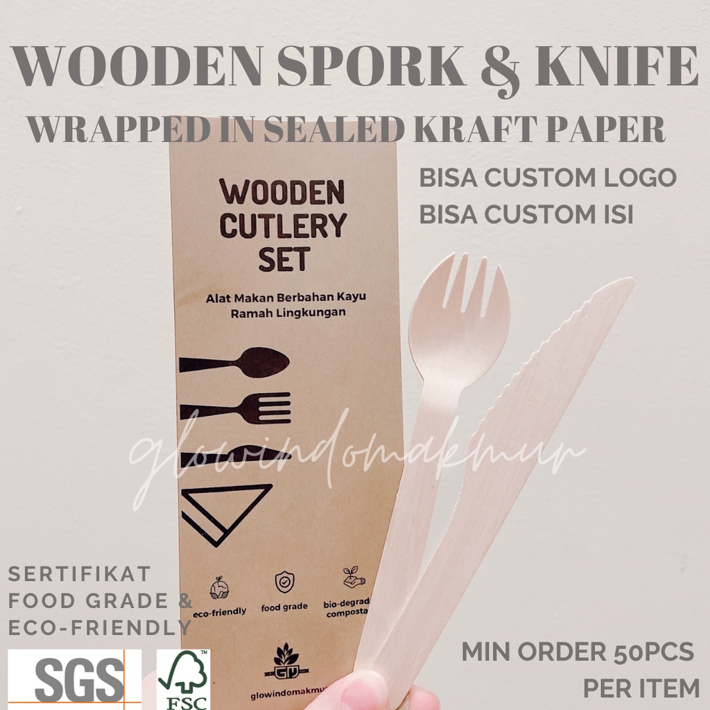 LINK ECER SET SENDOK KAYU GARPU KAYU SPORK KAYU PISAU KAYU