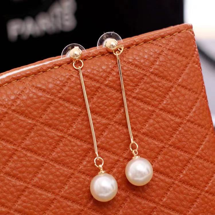(Hello Girl)E11 Anting Mutiara Fashion Wanita Mutiara Putih Kecil Panjang Stud Earrings Import-1