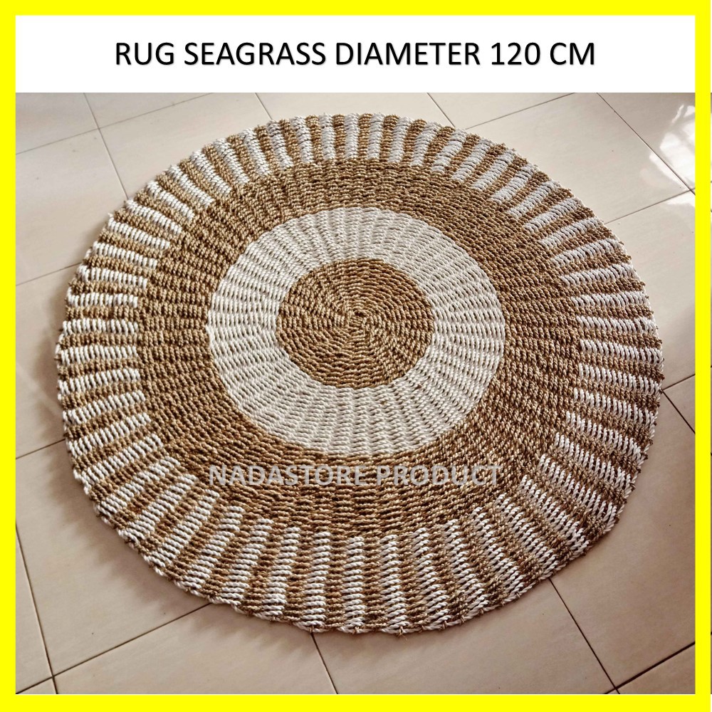 Rug zebra Natural / Karpet Anyaman bulat / Karpet Seagrass Naturalan / Karpet Rumput Diameter 120 cm