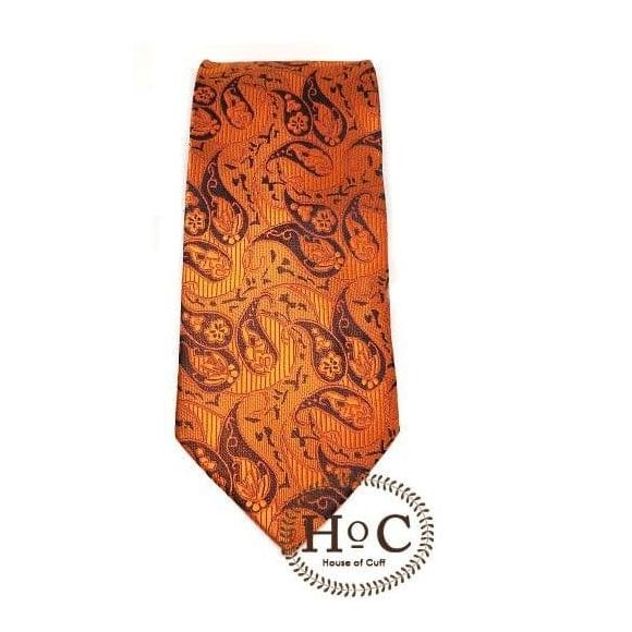 Dasi Neck Tie Motif Wedding Best Man ORANGE BLACK PAISLEY BATIK TIE