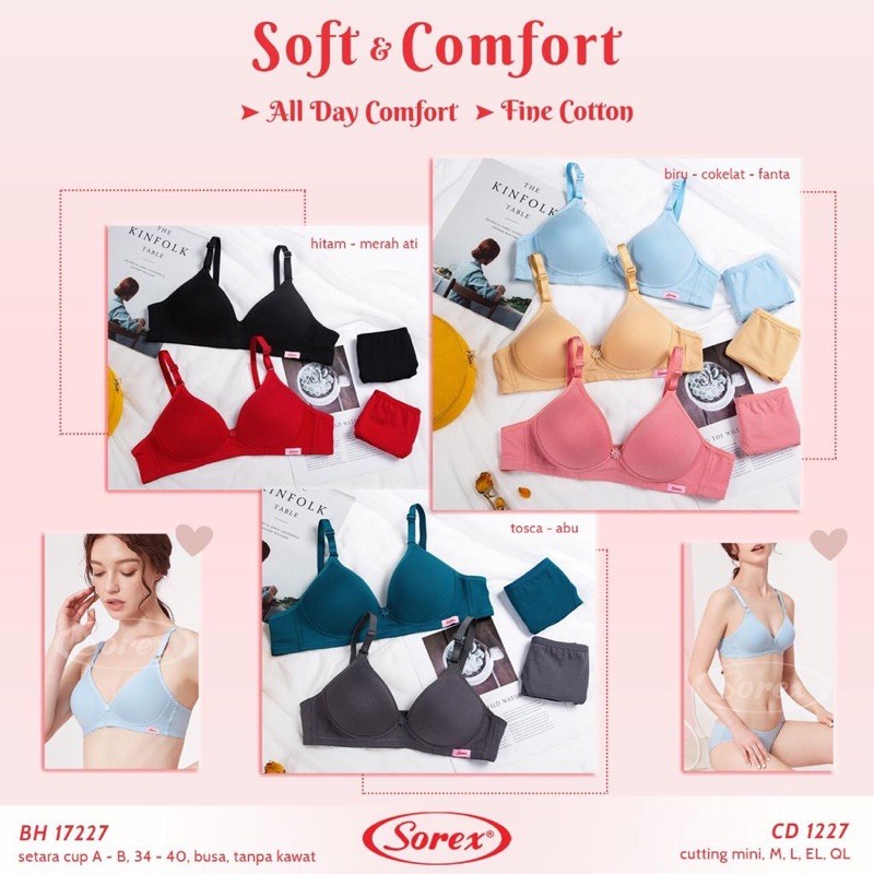 Bra BH Sorex 17227 Tanpa Kawat Busa Tipis CUP B UK 34-40-6
