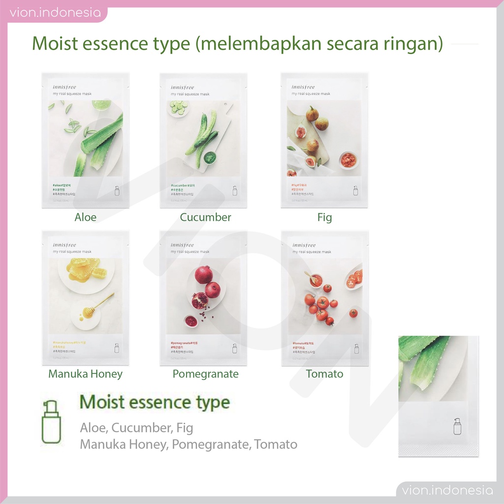 [SUPER BRAND SALES] INNISFREE Masker Wajah Muka My Real Squeeze Mask Sheet Face 18 Type IF001