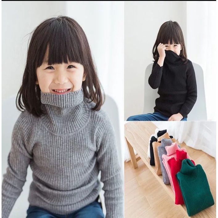 SWEATER RAJUT KERAH TINGGI ANAK/SWEATER RAJUT ANAK ALA KOREA/BAJU ANAK UNTUK UMUR 3-5 TAHUN