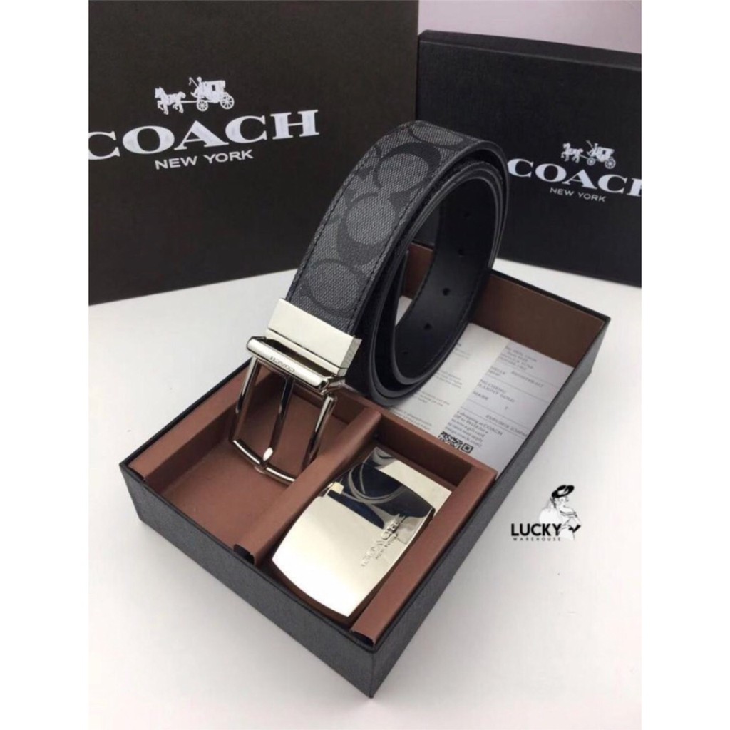 Coach Reversible Signature Leather Belt Black Matte - ORIGINAL 100%