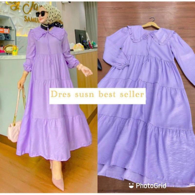 gamis midi dress rayon dress kerah termurah jumbo