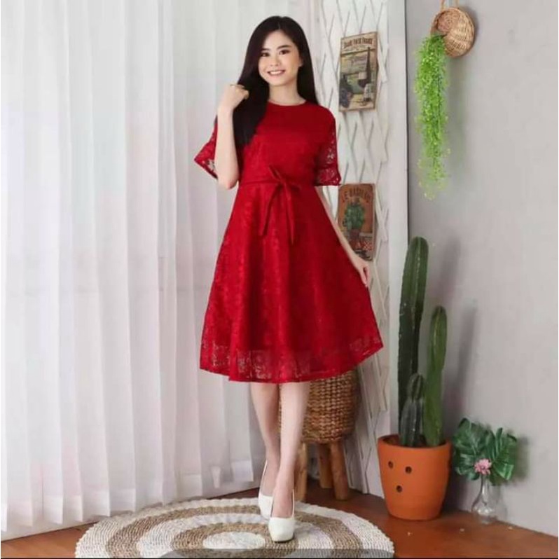 READY STOK Dress pesta brukat S M L XL XXL JUMBO ~ Dress Pesta Modern Tali pinggang ~ Atasan Kebaya 