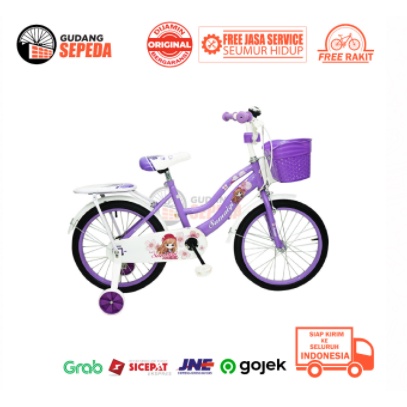 Khusus Exspedisi Sepeda Anak Perempuan Evergreen Daisy 12 16 18 inch Ungu Pink SNI Penguin COD kredit cewek BMX mini Ban pompa karet bukan plastik eva termurah terbaik gratis service seumur hidup-5