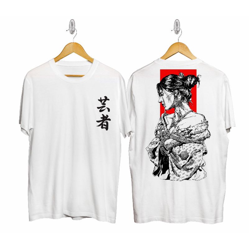 Baju kaos distro pria jepang lengan pendek geisha putih kaos geisha kipas kaos geisha japan kaos gei
