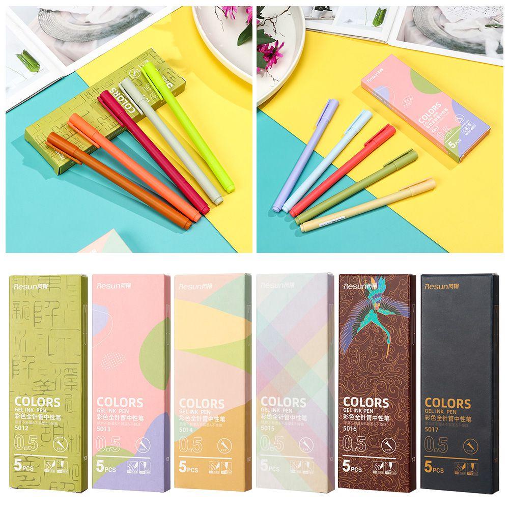 Populer 5PCS/Box Morandi Gel Pen Warna-Warni Siswa Stationary Sekolah Ofiice|Bolpen Warna
