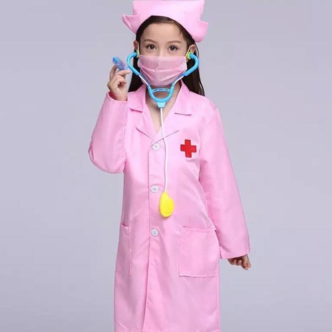 baju dokter kecil pink set stestokop sesuai gambar