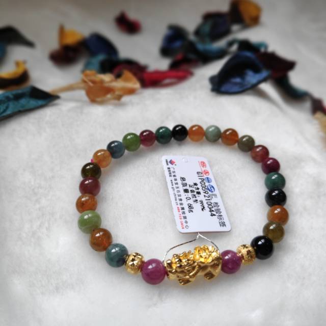 Pixiu lotus pure gold 999 with toumaline stone sertifikat