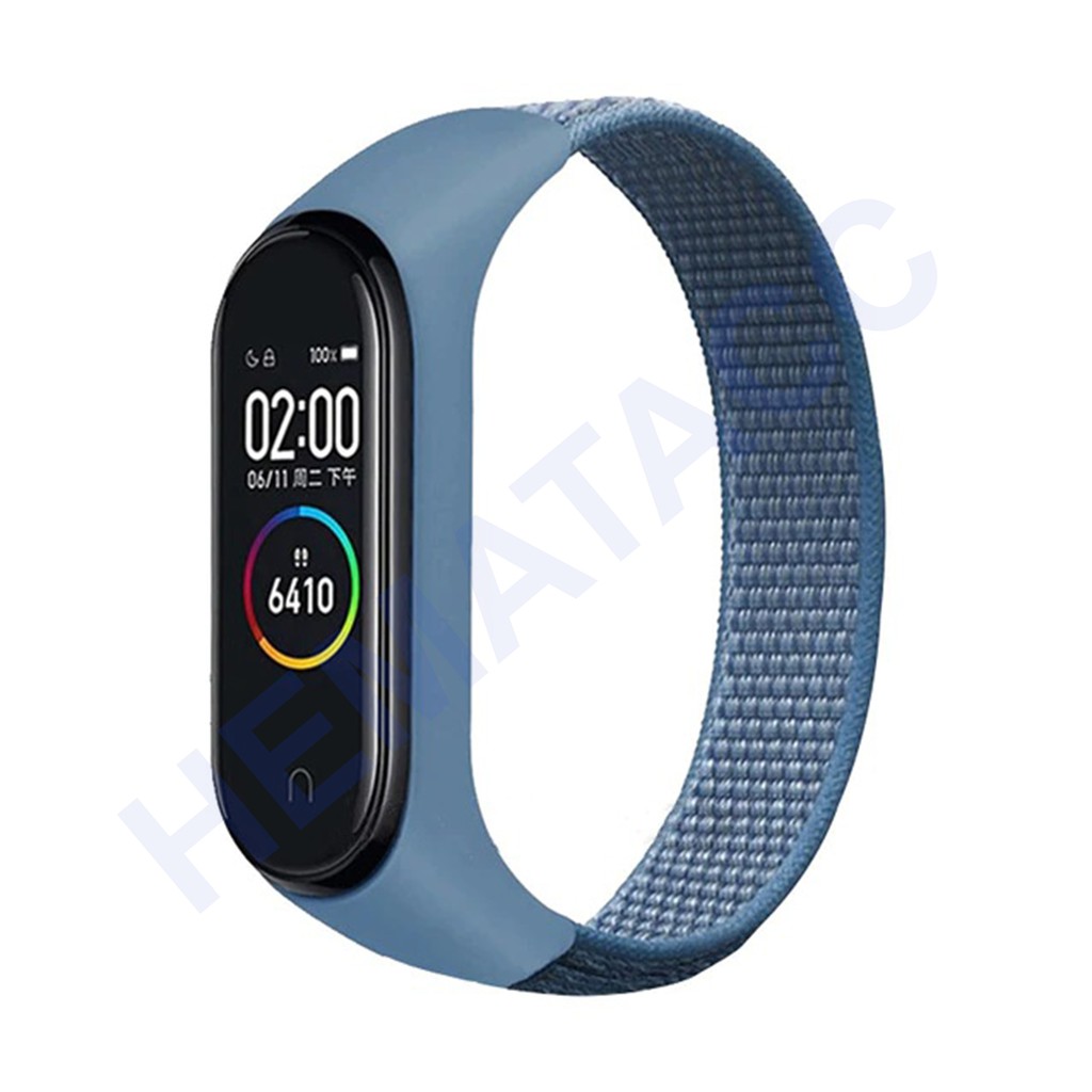Strap Nylon Mi Band 6 5 4 3 Tali Jam Nilon Xiaomi Smartband M6 M5 M4 M3 OASE-Biru Besi