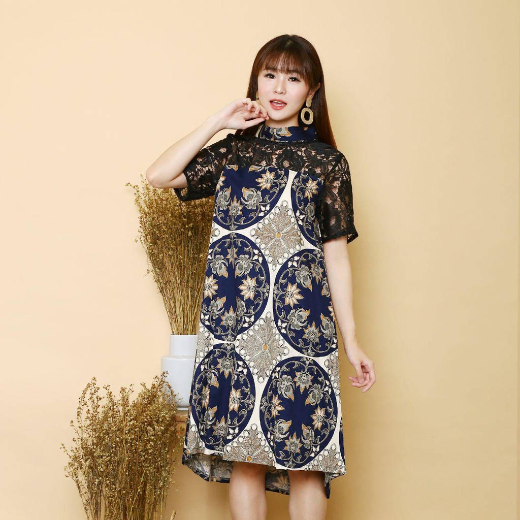 Pretty Batik LITA Dress Kombinasi Katun Stretch dan Brokat AllSize