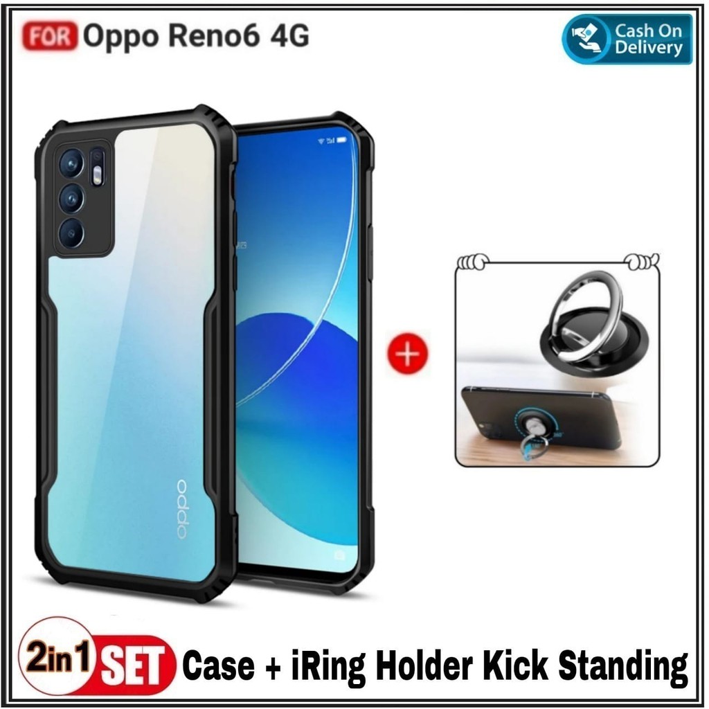 Case Oppo Reno 6 5G / Reno 6 4G Soft Hard Tpu HD Transparan Fusion Ring Shockprooft